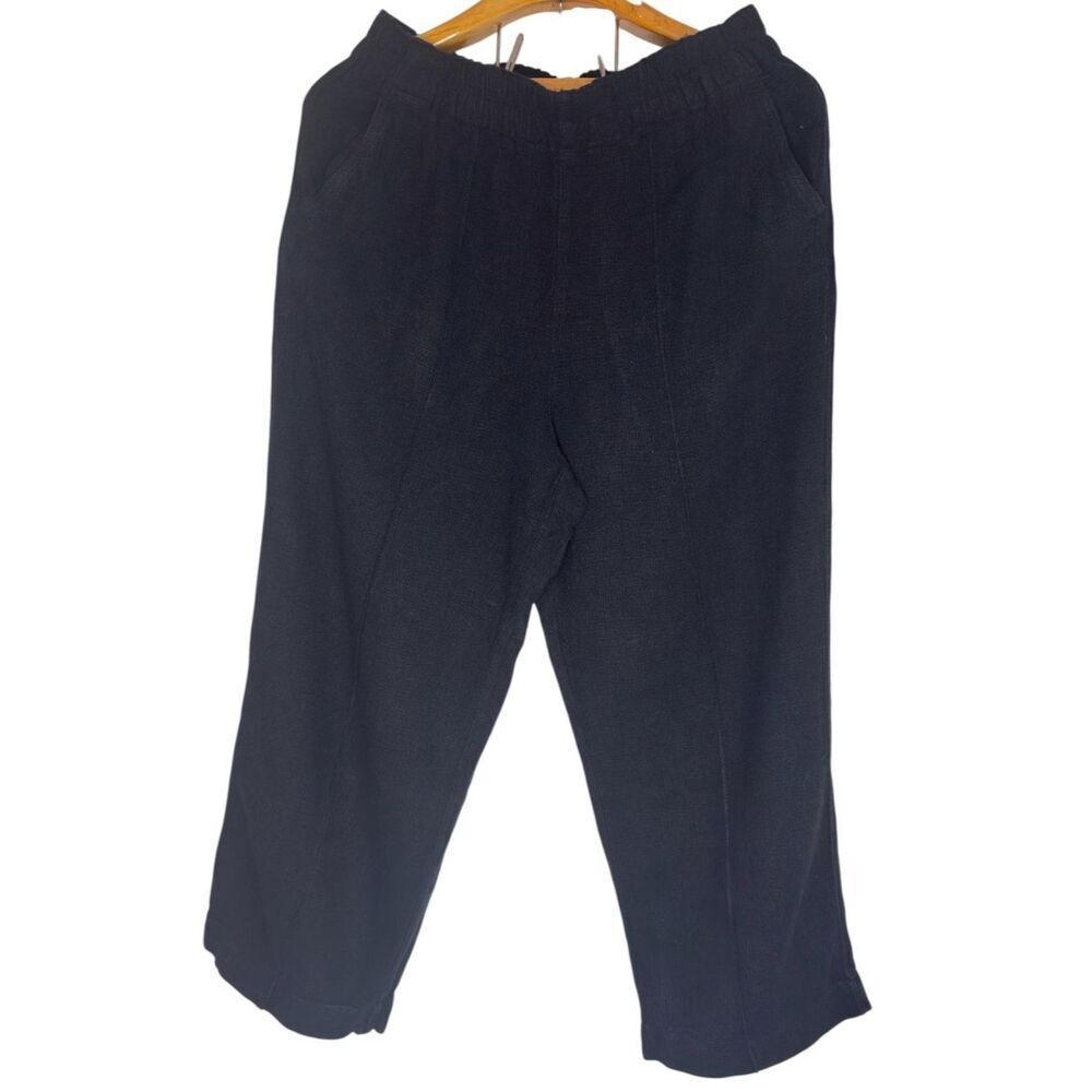 Madewell Black Textured High Waisted Wide Leg Elastic Waist Pants Size: M